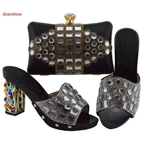 Doershow African Matching black Shoes and Bags Italian In Women Nigerian Party Shoe and Bag Sets Women Shoes and Bag Set HUU1-1