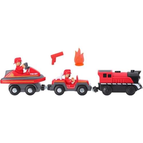 Electric Train Railcar Toy Flame Fighting Truck Set Safe Magnetic Locomotive Set Compatible With Wooden Track Present For Kids