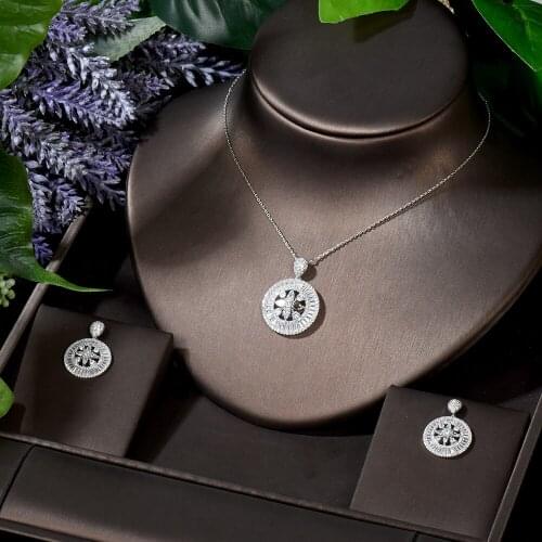 HIBRIDE Top Quality CZ Round Necklace Earring Set Hot 2pcs Nigerian Wedding Accessories Jewelry Sets For Brides Bijoux N-1677