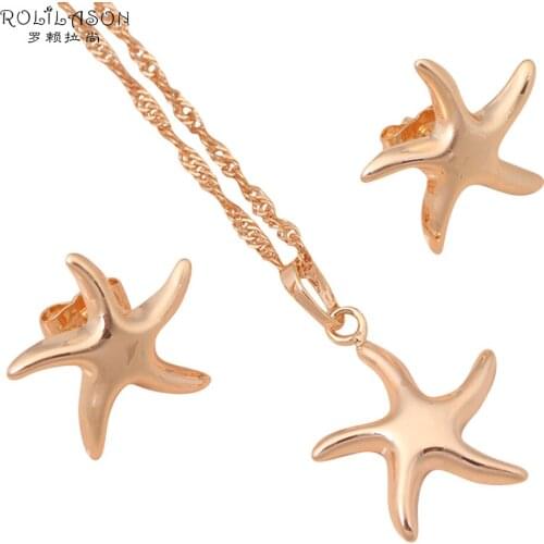 Starfish Necklace sets Gold tone Fashion Jewelry Stud Earrings Austrian Element Health Nickel & Lead free JS365