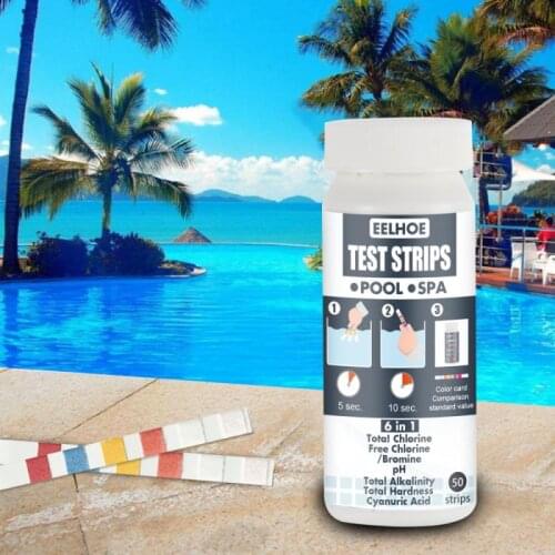 6-in-1 Swimming Pool Drinking Water Quality Test Kit Chlorine PH Value Alkalinity Hardness Test Paper Test Strip 50 PCS/Bottle