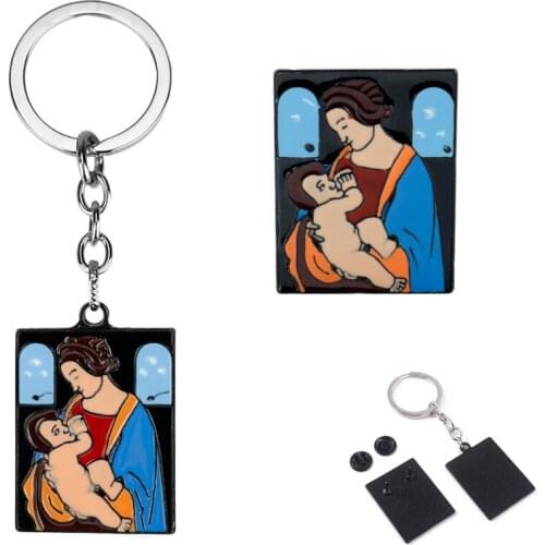 Leonardo da Vinci Painting Creative The Madonna and Child Keyring Keychain The Madonna Litta Enamel Pin Key Chains Rings