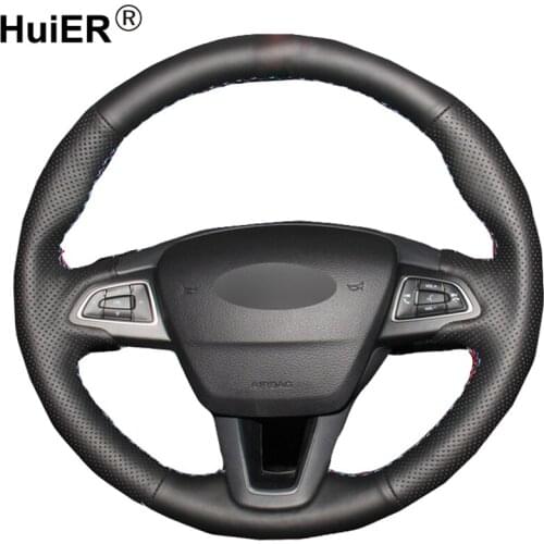 HuiER Sewing Car Steering Wheel Cover Microfiber For Ford Focus 3 2015-2018 Kuga 2016 2017 2018 Escape 2016-2018 Car Styling