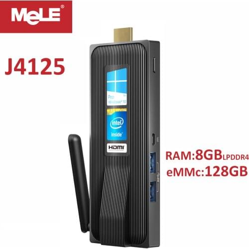 MeLE super mini pc stick Intel Celeron J4125 Quad Core 8GB 128GB HDMI 2.0 4K fanless Windows 10 Pro all in one computador gamer