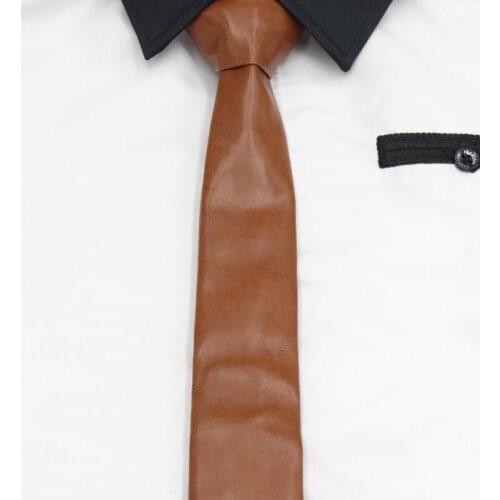 Trendy and handsome leather tie mens yellow brown versatile solid Korean narrow tie 5cm hand tie Fashion College