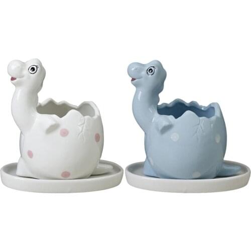 Cartoon Cute Dinosaur Succulent Flower Pot With Drainage Hole Desktop Balcony Potted Container Decor Gift Creative Ceramic Vase