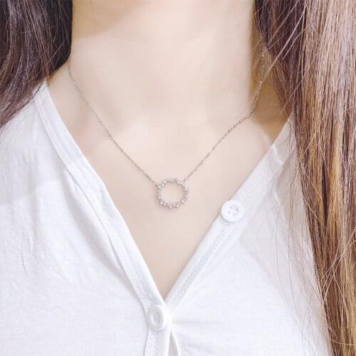 BOTU 2021 New Fashion Round Zircon Stitching Ring Pendant Necklace Korean Style Womens Creative Ornament for Women Jewelry