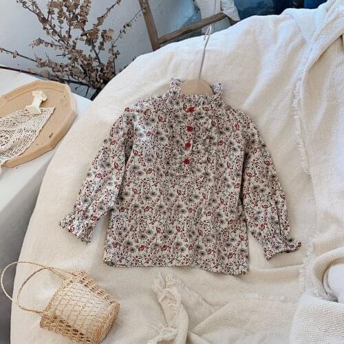 2021 Spring New Baby Girls Korean Floral Print Long Sleeve Shirts Fashion Cotton Soft Tops for Girls Toddler Clothes