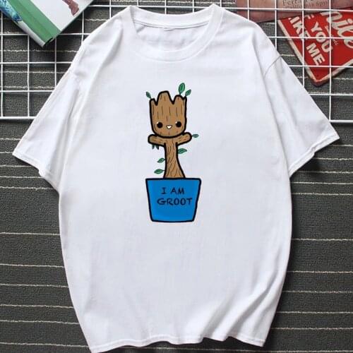 We Are Groot Slim T-shirt Fun I Am Groot Printed Tee Kawaii Cartoon Women Tops Lady O-neck Streetwear Harajuku Female Clothes
