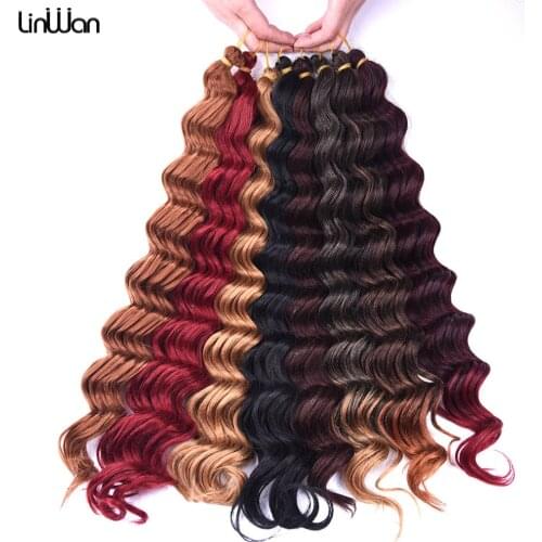 Loose Deep Wave Hair Bundles 22inch Ombre Long Hair Synthetic Curly Fake Hair Extensions High Temperature Water Wave Red Brown