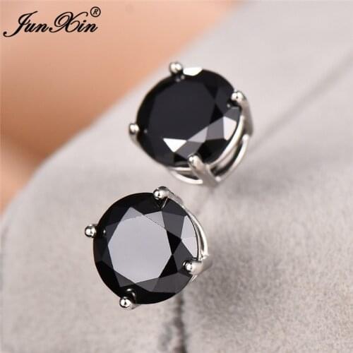 Luxury Female Crystal Zircon Stud Earrings Vintage Real Silver Color Jewelry Double Rainbow Black Earrings For Women