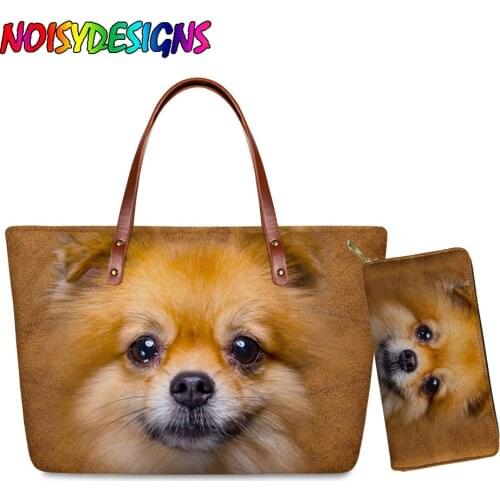 NOISYDESIGNS Cute Pomeranian Print Luxury Women Handbags & Wallets Ladies Large Handbag Tote Bag for Women Girls Top-handle Bag