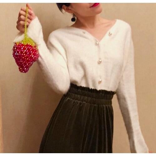 Luxury Design Beaded Bag Handmade Woven Bag For Women Bag Causal Cute Small Tote Bag Retro Pearl Lady Handbag Package Strawberry