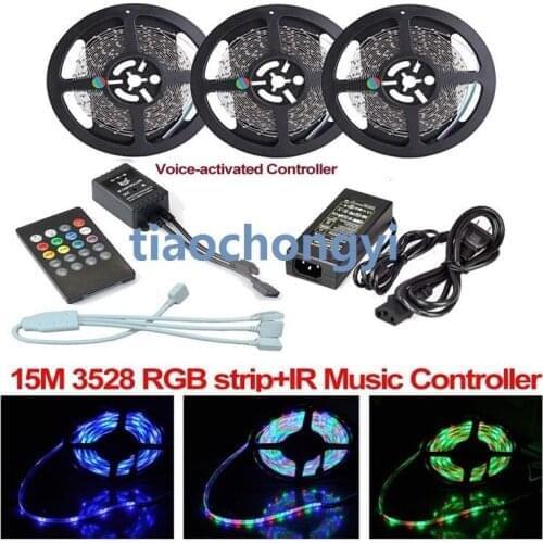 5M 10M 15M 2835 RGB LED Strip Lights Tape + Remote Music Controller IR + Power