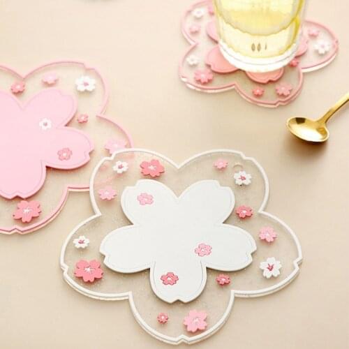 Lovely Cherry Blossom Heat Insulation Table Mat Family Office Kawaii Desk Mat Anti-skid Tea Cup Milk Mug Coffee Cup Desk Pad