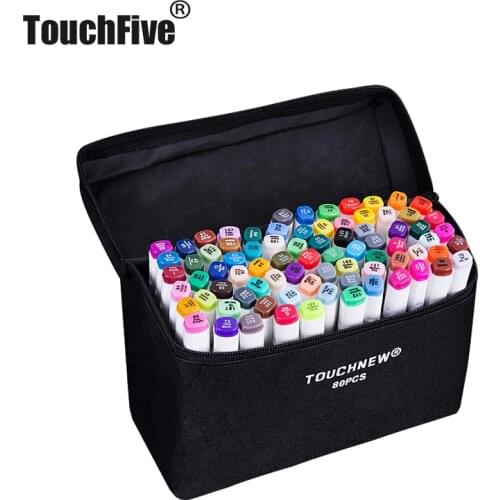 TOUCHFIVE Art Markers 60 Colors/Set Dual Headed Alcohol Marker Color Pen Anime Student Design Sketch Manga (White Body)