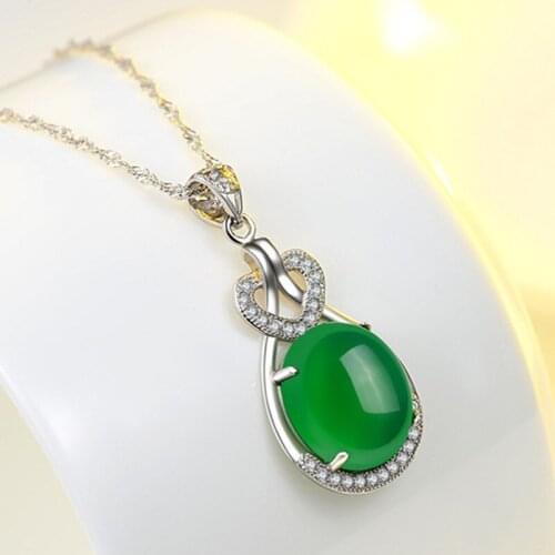 KOFSAC Elegant Women Necklaces For Women 925 Silver Jewelry Fashion Crystal Green Water Droplets Necklace Lady Anniversary Gifts