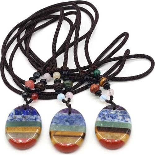 Natural Stone Pendant Necklace 7 Chakra Reiki Healing Agates Crystals Amethysts Tiger Eye Stone Pendants with Thread for Women