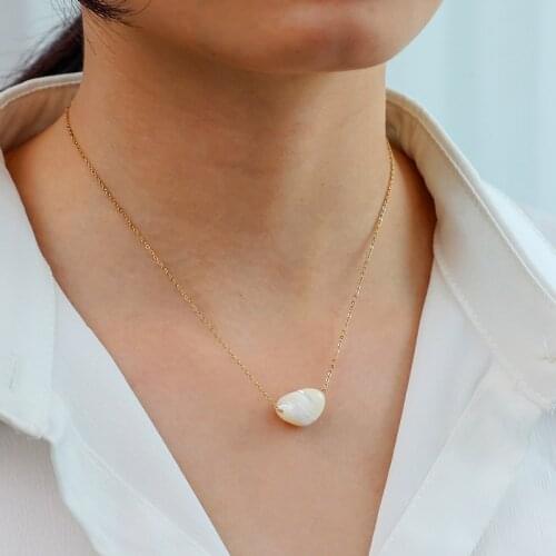 Simple Baroque Irregular Fresh Water Pearl Pendant Necklace For Women Collier Femme Gothic Stainless Steel Chain Choker Necklace