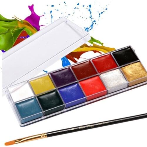 12 Colors Oil Paint Washable Face Body Painting Environmentally Friendly Oil Painting Pigment Brushes Makeup Tool for Halloween