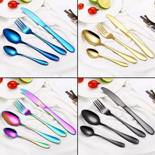 2020 Multi-Colors Rainbow Cutlery Set Dinnerware Set Gold Cutlery Kit Fork Knife Stainless Steel Silverware Home Tableware Set