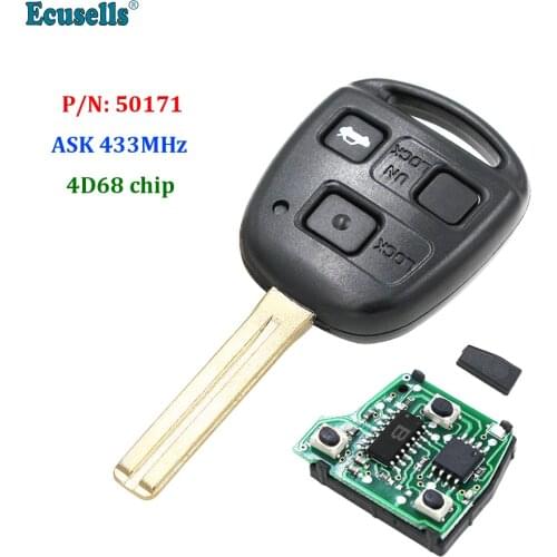 3 Buttons Remote Car Key Fob ASK 433MHz 4D68 Chip for Lexus FCC ID: 50171 TOY48 Uncut Blade