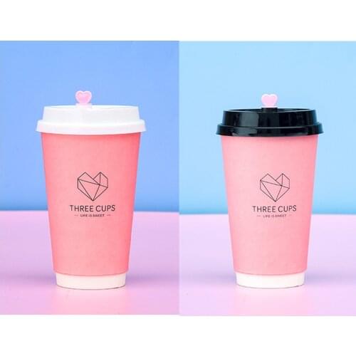 50pcs High quality pink disposable coffee cup 16oz 500ml party birthday wedding favor drink paper cups with lid takeaway package