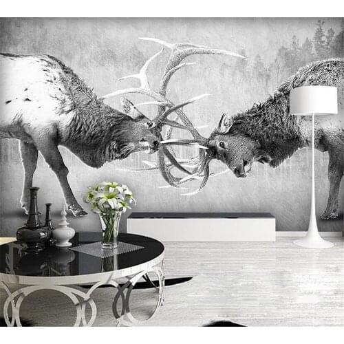 Beibehang Custom Wallpaper Fashion Mural Elk Fighting Horns Nordic Background Wall Home Decoration Painting papel de parede
