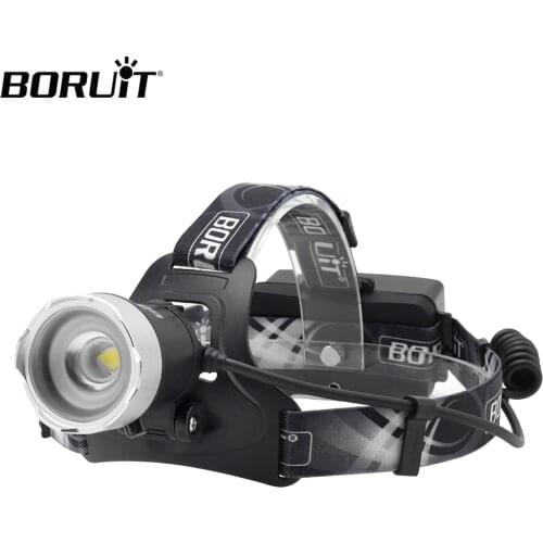 BORUiT B13 CREE XM-L2 LED Headlamp 3-Mode Zoom Headlight USB Rechargeable 18650 Power Bank Head Torch for Camping Hunting