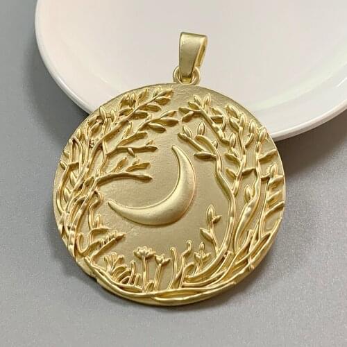 1 Piece Matt Gold Large Round Circle Tree & Moon Charms Pendants for Necklace Jewellery Making Accessories 64mm