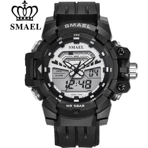 SMAEL Fashion Sport Mens Quartz Digital Watch Men Sports Watches Luxury Male LED Military Waterproof Shock Wristwatches Relogio