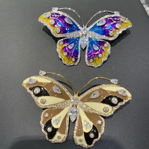 Insect big butterfly brooch purple brown color copper with cubic zircon and oil drip fashion women jewelry free shipping