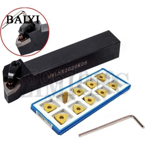 20mm Lathe Turning Tool Holder MWLNR2020K08 95 degree cylindrical knife with cutting tool + 10 WNMG080404 cutter Carbide Inserts