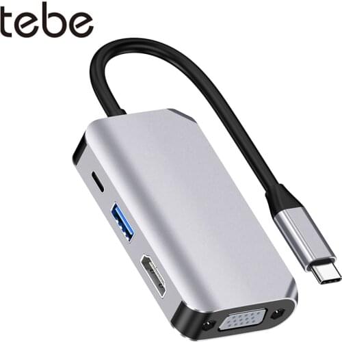 Tebe USB C Hub Type-c to 4K HDMI VGA Display USB 3.0 PD Type c Adapter For Macbook Air/Pro HP Lenovo Samsung S20/S10 USB-C Hub