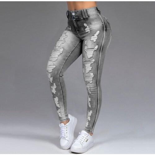 Ripped Distressed Mom Jeans for Women Fall Winter Spandex Large Size High Waist Vintage Pencil Denim Pants Boyfriend Jeans
