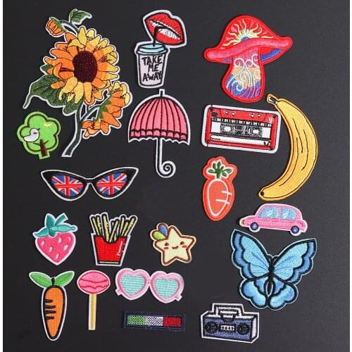 Fine Mushroom Sunflower DIY Cartoon Badges Clothes Fruit Embroidery Patch Appliques Ironing On Clothing Sewing Supplies Decor