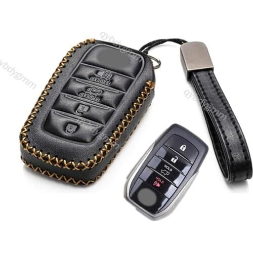 Leather Remote Start Car Key Fob Case Protector Holder Auto Accessories Keychain Shell Fit For Toyota Land Cruiser 4Runner Rav4