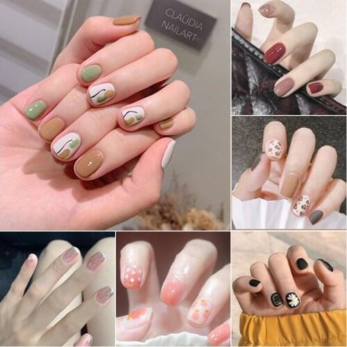 24 Pcs Round ABS Fake Nails With Glue Gradual French Nail Art Flower Design Press On Nail Tips Manicure Decoration Tools XQR05