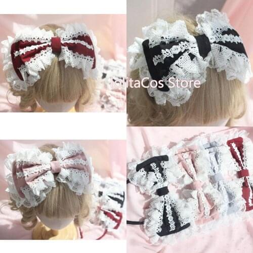 Japanese Lolita Fairy Gorgeous Lace Big Bow Headband With Baby Doll Party Dress KC Hairpin Headdress Soft Girl Hair Hoop Cosplay