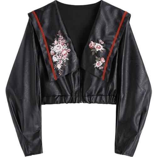 Autumn Fashion Motorcycle Jacket Women Short Faux Soft Black PU Leather Crop Jacket Long Sleeve Vintage Ladies Basic Street Coat