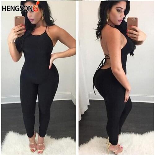 Summer Sexy Women Jumpsuits & Rompers Sleeveless Spaghetti Strap Backless lace-up Club Party Jumpsuit Female Overalls