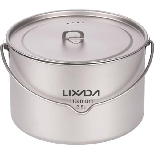 Lixada 2.8L Titanium Pot Camping Fry Pan Camping Pot Ultralight Portable Hanging Pot with Lid Outdoor Camping Hiking Backpacking