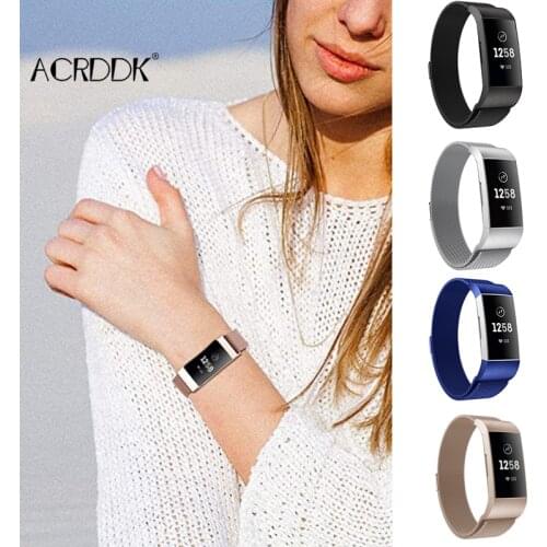 Metal Strap Compatible with Fitbit Charge 3/4 Bands for Women Men Stainless Steel Mesh Magnetic Metal Band Replacement FC