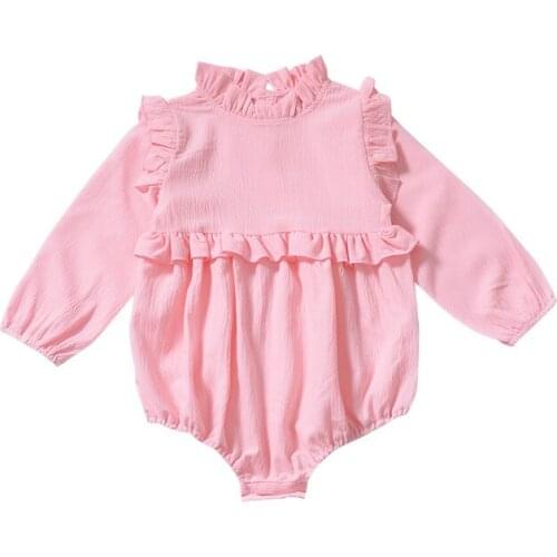 Lovely brand Girl Baby Clothes cute bebe Cotton Lotus Leaf Edge Flying Sleeve Long Sleeve Triangle Rompers lace clothing
