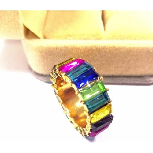 Multicolor Vintage Bohemian Square Zircon Ring Simple Handmade Engagement Rainbow Stone Acrylic Ring for Women Jewelry Gifts