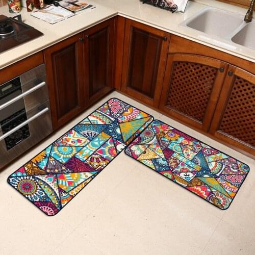 Kitchen Mat Anti-Slip Bohemia Area Rugs Living Room Balcony Bathroom Carpet Doormat Hallway Geometric Flower Printed Bath Tapete