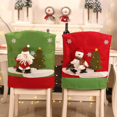 Non-woven Fabric Chair Cover Christmas Decoration Santa Claus Snowman Printed Christmas Chair Cover Christmas Patry Dinner Decor