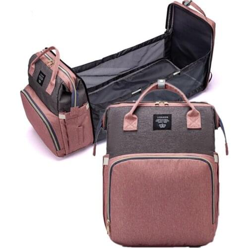 Lequeen New Diaper Bags Crib Design Mummy Bag Waterproof Fabric Nappy Backpack Changing Pad Hooks Maternity Bed bag LPB22