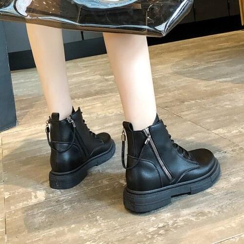 2021 Autumn and winter zipper Martin boots female British style round head flat bottom all-match thin and velvet short boots