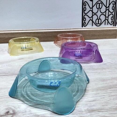 Transparent Candy Color Plastic Pet Creative Easy To Clean Bowl Pet Food Water Feeder Dog Cat Bowl Pet Feeding Supplies